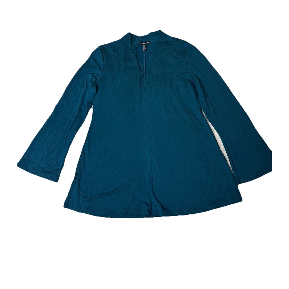 Eileen Fisher Shirt Top Vneck‎ Teal Green Long Sleeve Size XXS